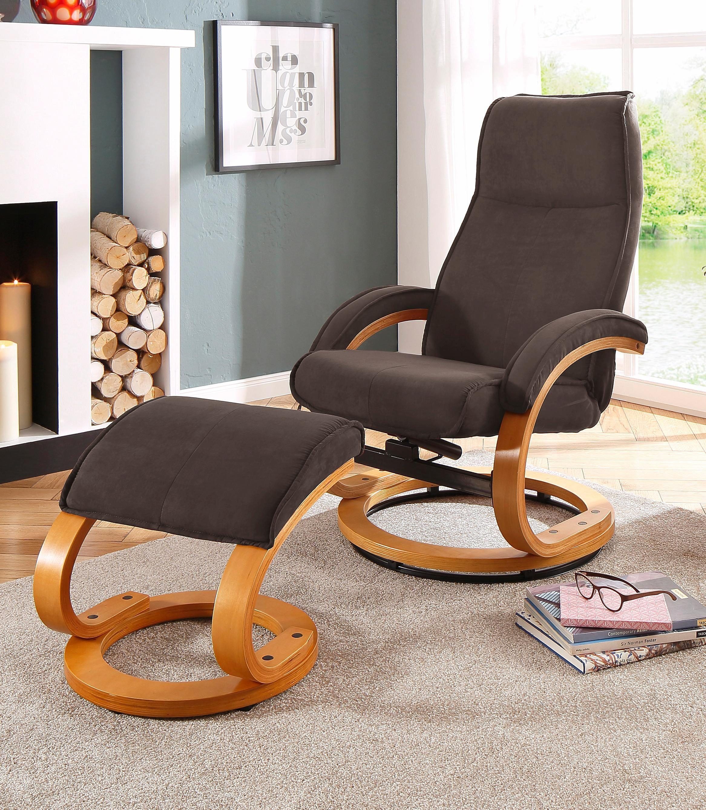 Relaxsessel mit Hocker braun Microfaser