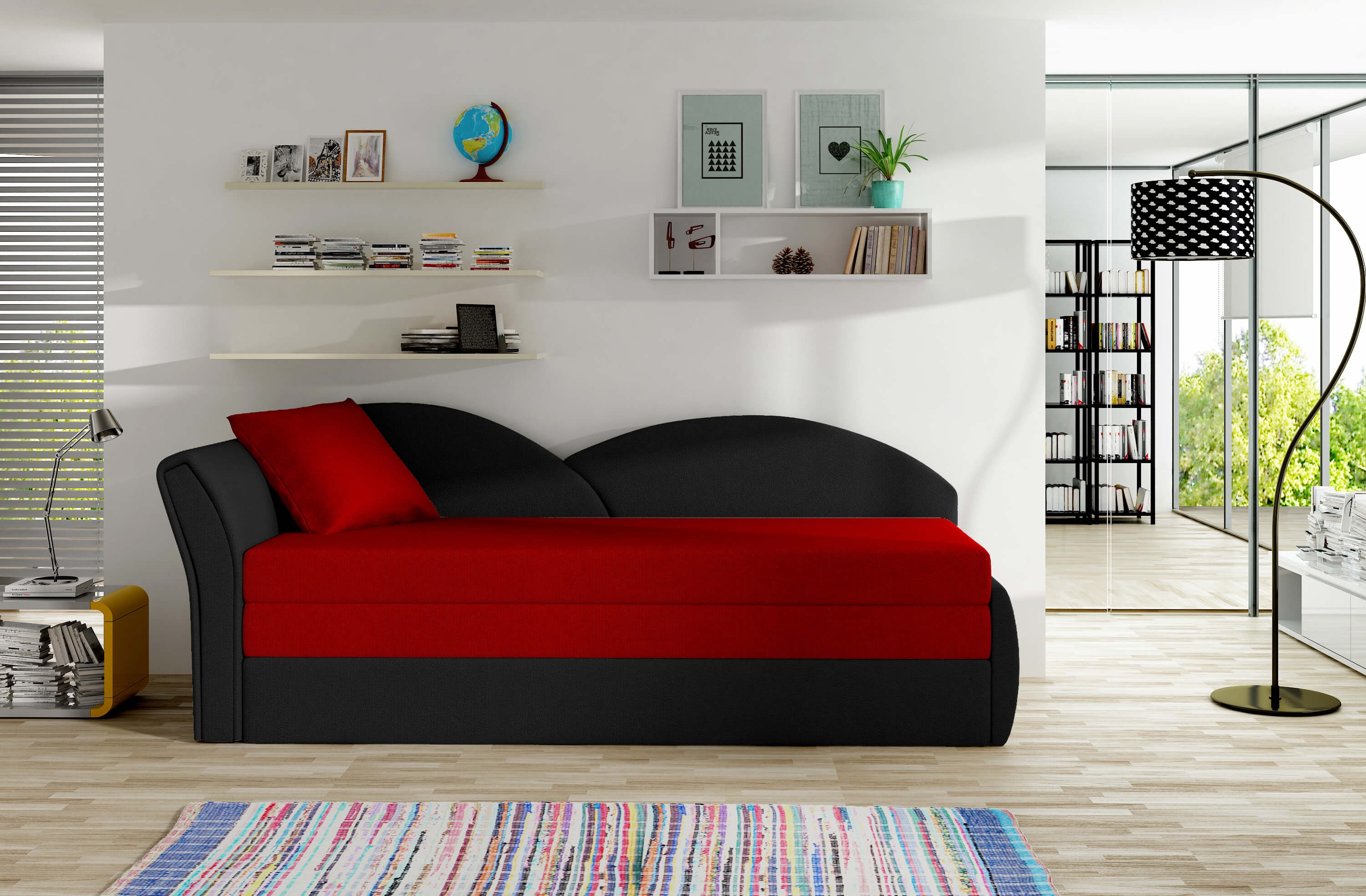 Sofa Aga Bettfunktion Mikrofaser Rot/Schwarz 180x150 cm