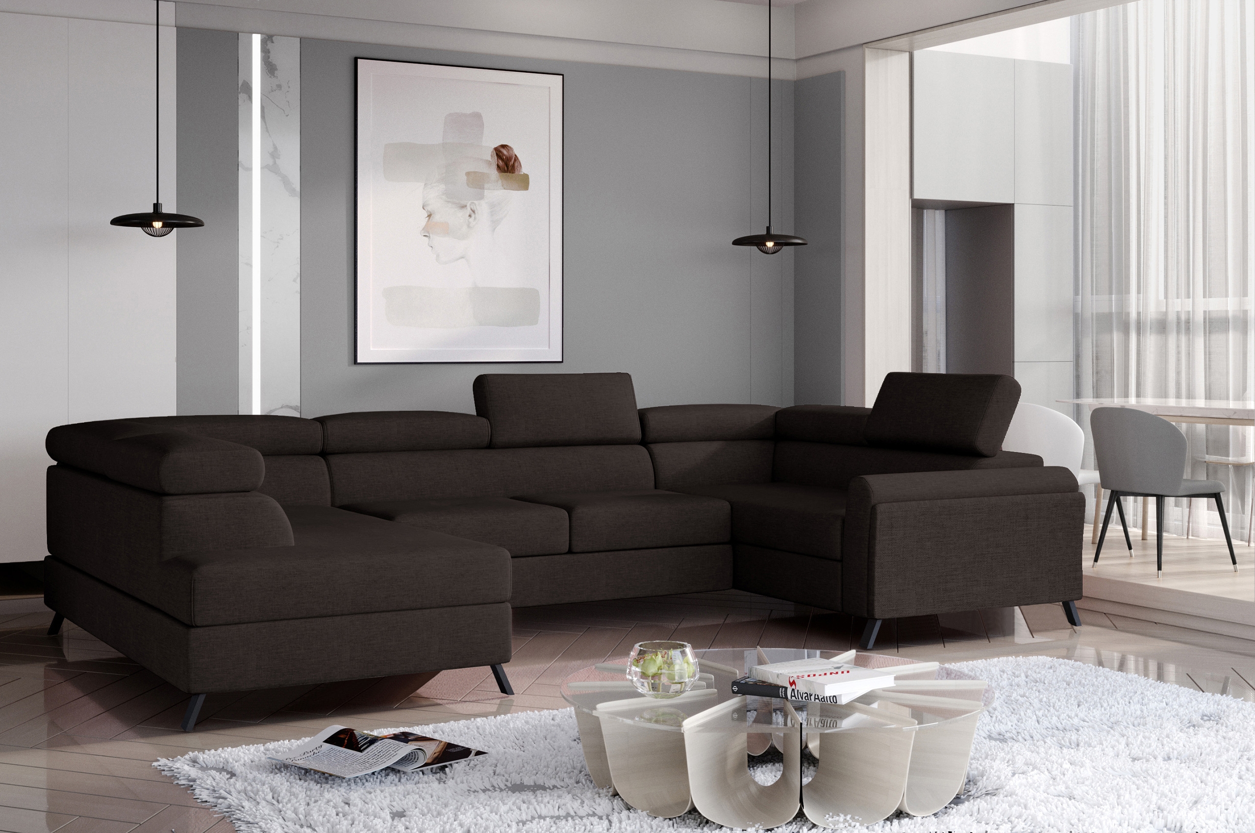 Wohnlandschaft Esco, Webstoff, Schlaffunktion, Stauraum