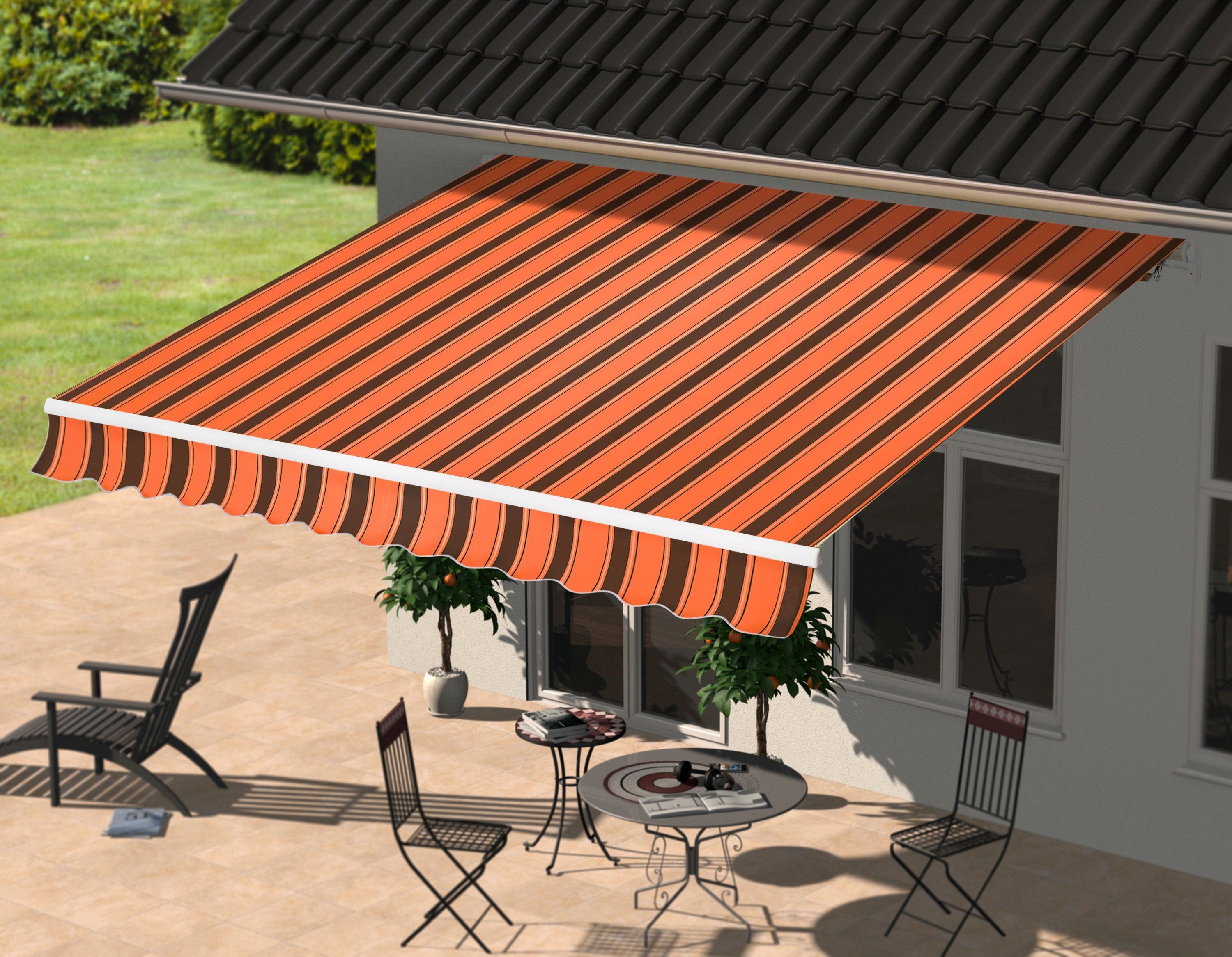 Gelenkarmmarkise 350x200 cm, orange-braun, Kurbelantrieb