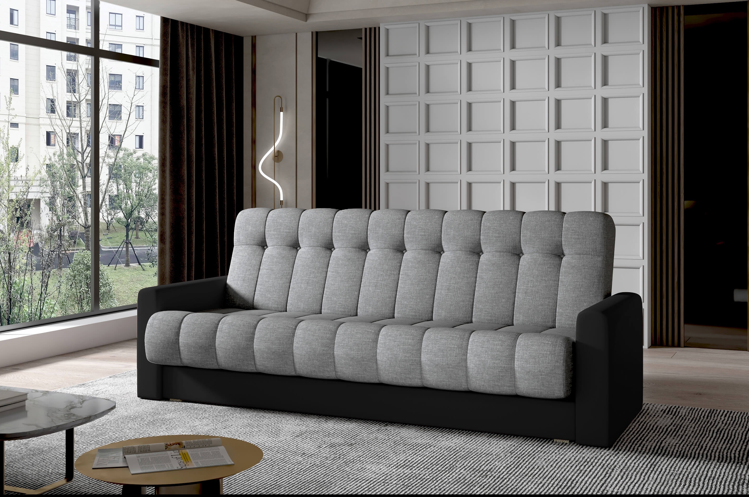 3er-Sofa Schlaffunktion grau schwarz 